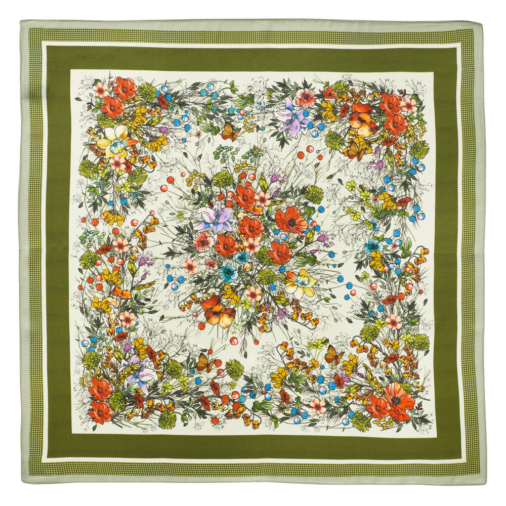 Bahne Accessories - SilketÃ¸rklÃ¦de, Army with Multi Flowers - 53x53 cm.