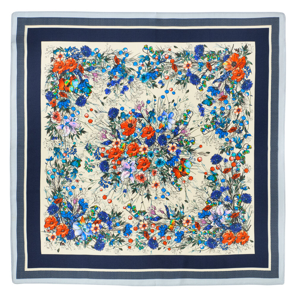 Bahne Accessories - SilketÃ¸rklÃ¦de, Navy with Multi Flowers - 53x53 cm.