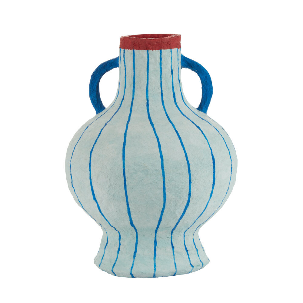 Bahne Interior - Papmache vase, blÃ¥ striber - H25,5 cm