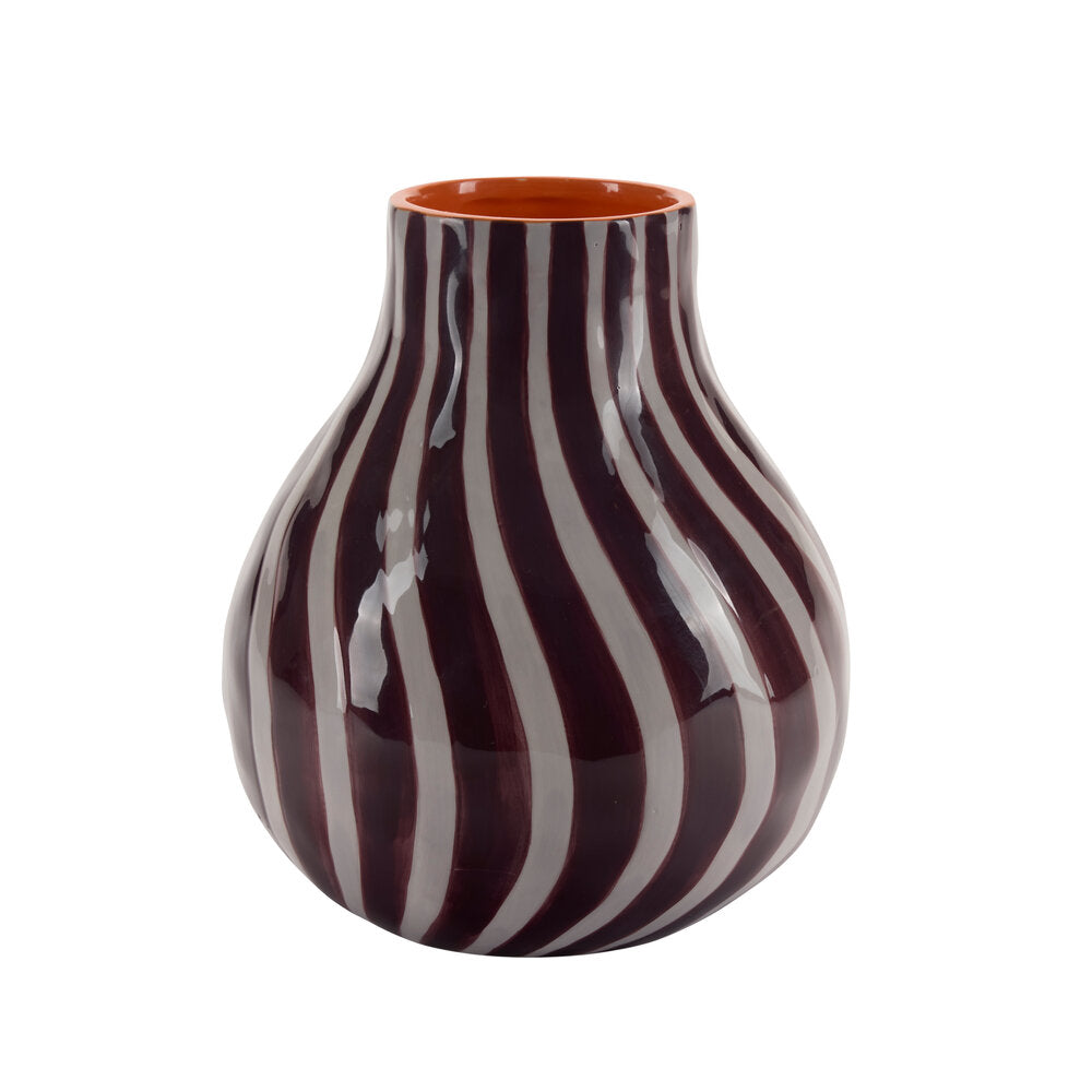 Bahne Interior - Stribet vase swirl, bordeaux/rosa/orange - H19,5 cm