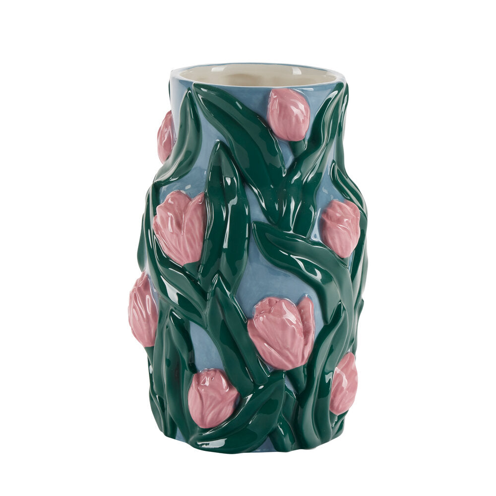 Bahne Interior - Tulipan vase, grÃ¸n/rosa/blÃ¥ - H20 cm