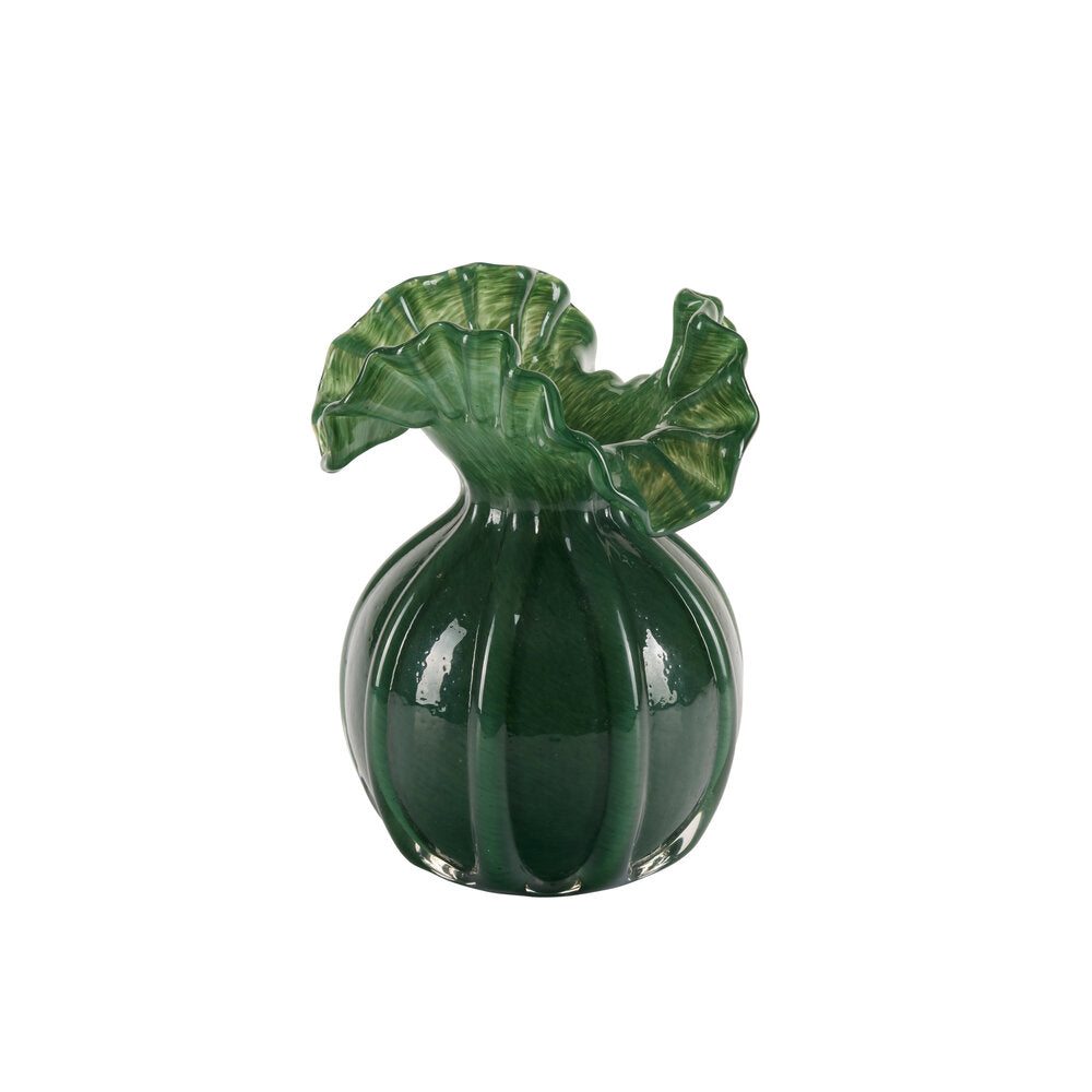 Bahne Interior - Vase med bÃ¸lget kant, grÃ¸n - H17cm