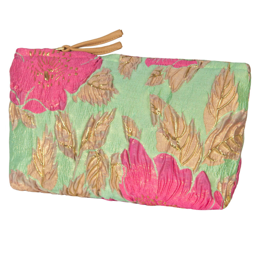 Dagny - Blomstret toilettaske/clutch - GrÃ¸n/Pink