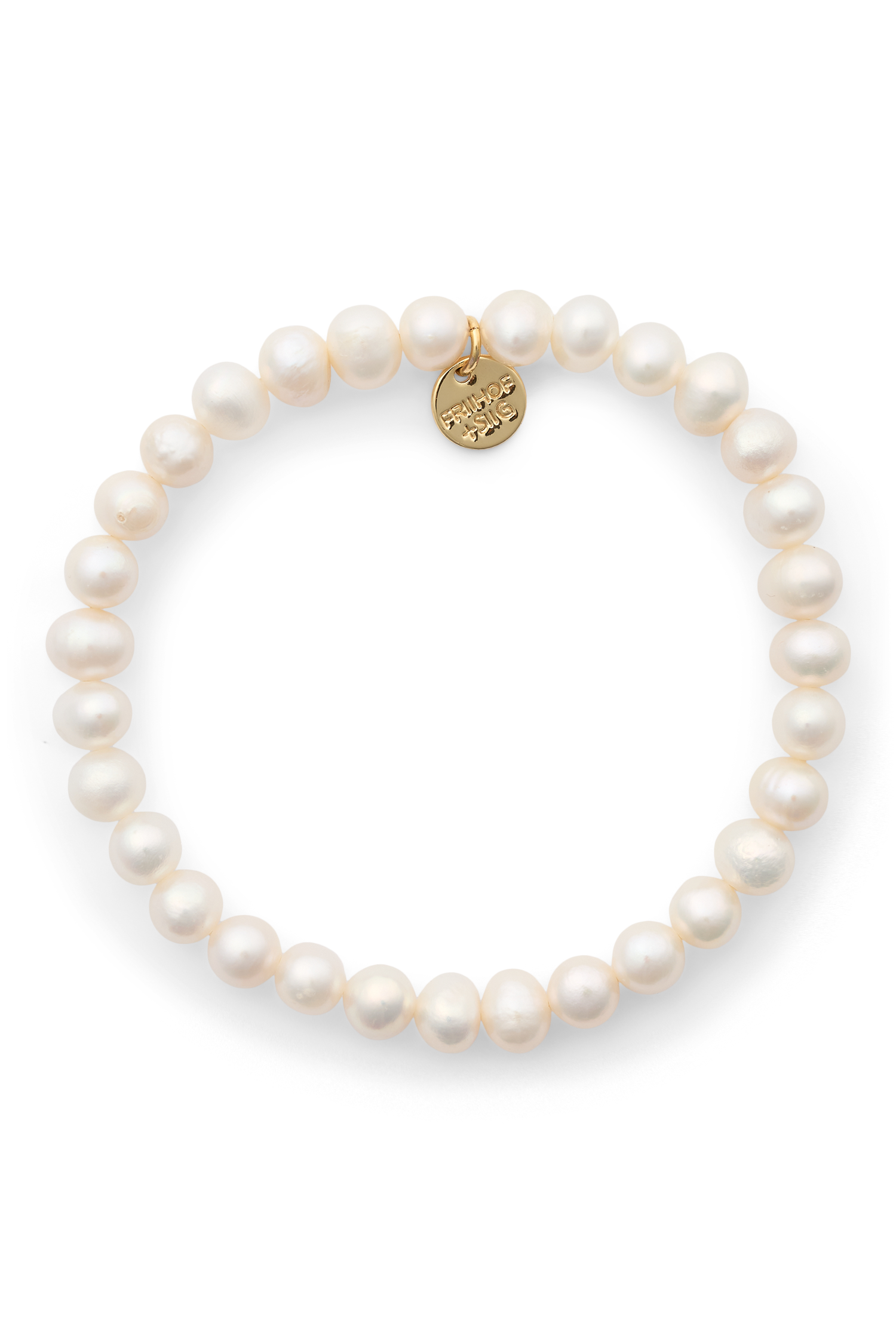 Friihof+siig - White Pearl Elastik armbånd - forgyldt