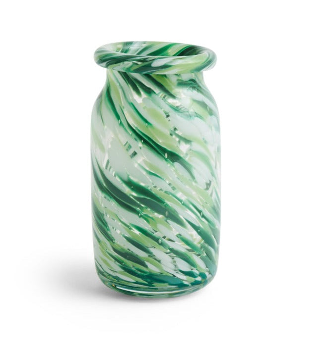 Hay - Splash Roll Neck vase, Green Swirl - Small