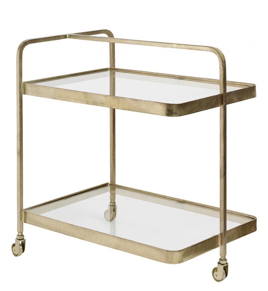 Nordal - Trolley rullebord i messing med glas - 70x50 cm.