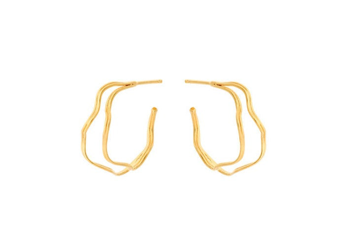 Pernille Corydon - Small Double Wave Hoops - forgyldt