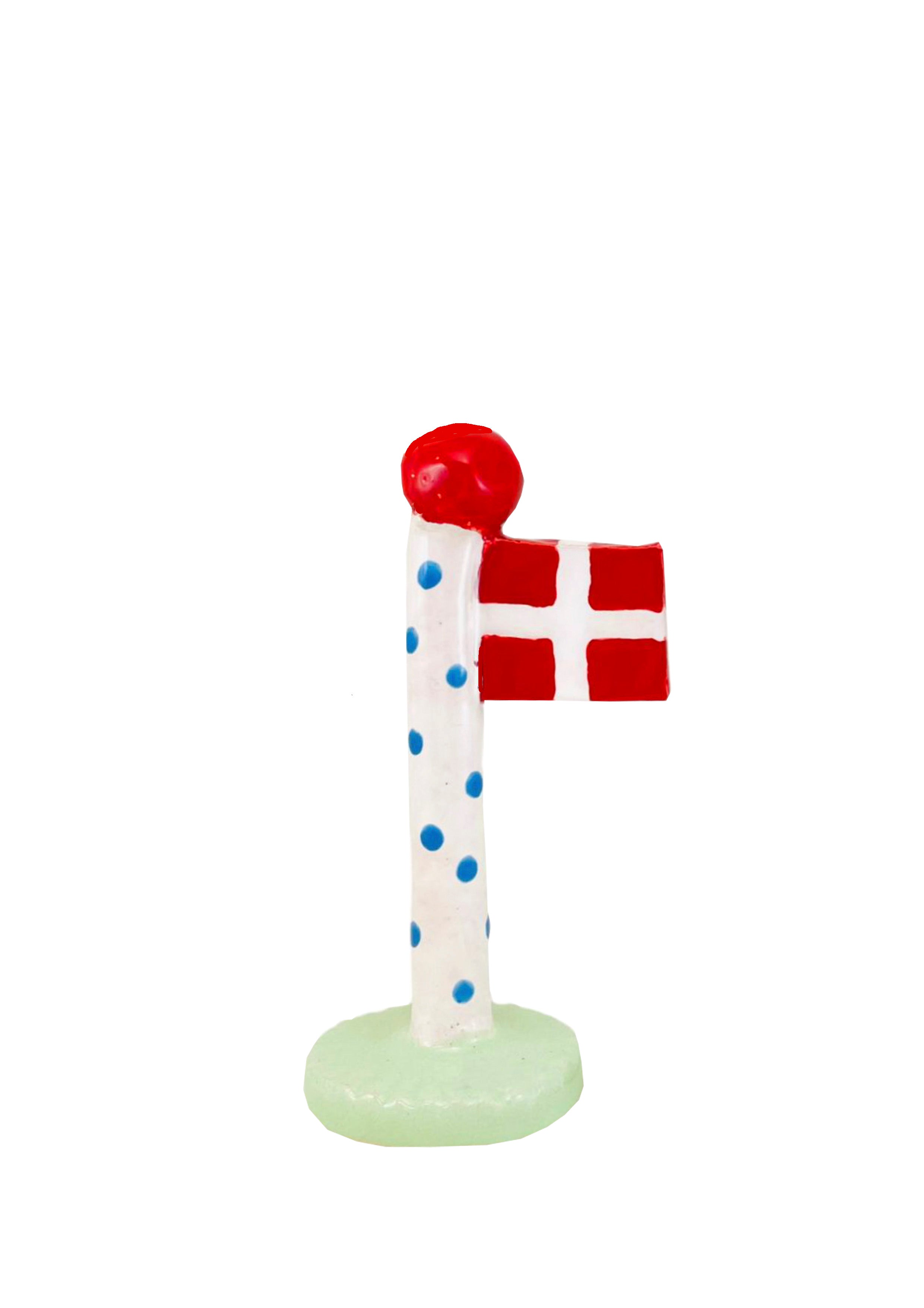 Theclayplay - Polkadotflag med lysegrÃ¸n fod m. rÃ¸d knop - H10-14 cm.