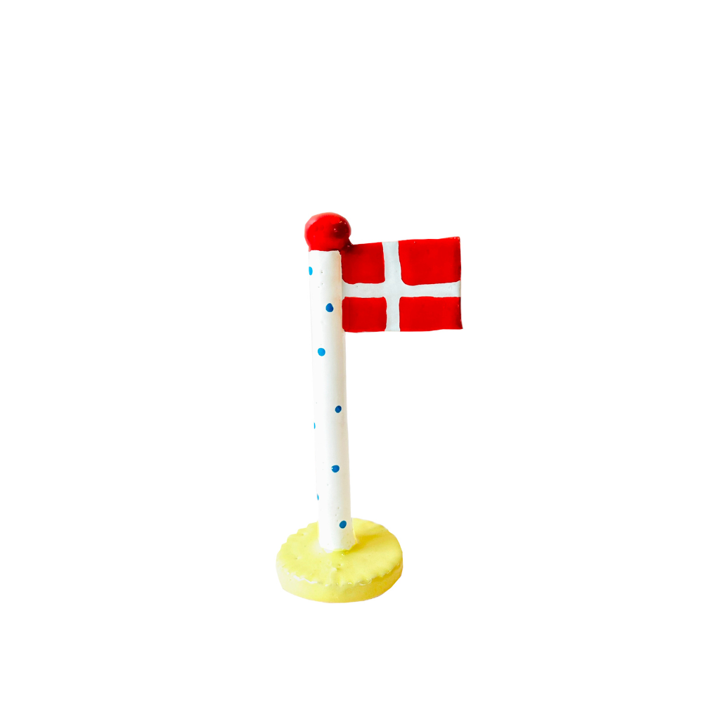 Theclayplay - Polkadotflag med lysegul fod m. rÃ¸d knop - H14-18 cm.