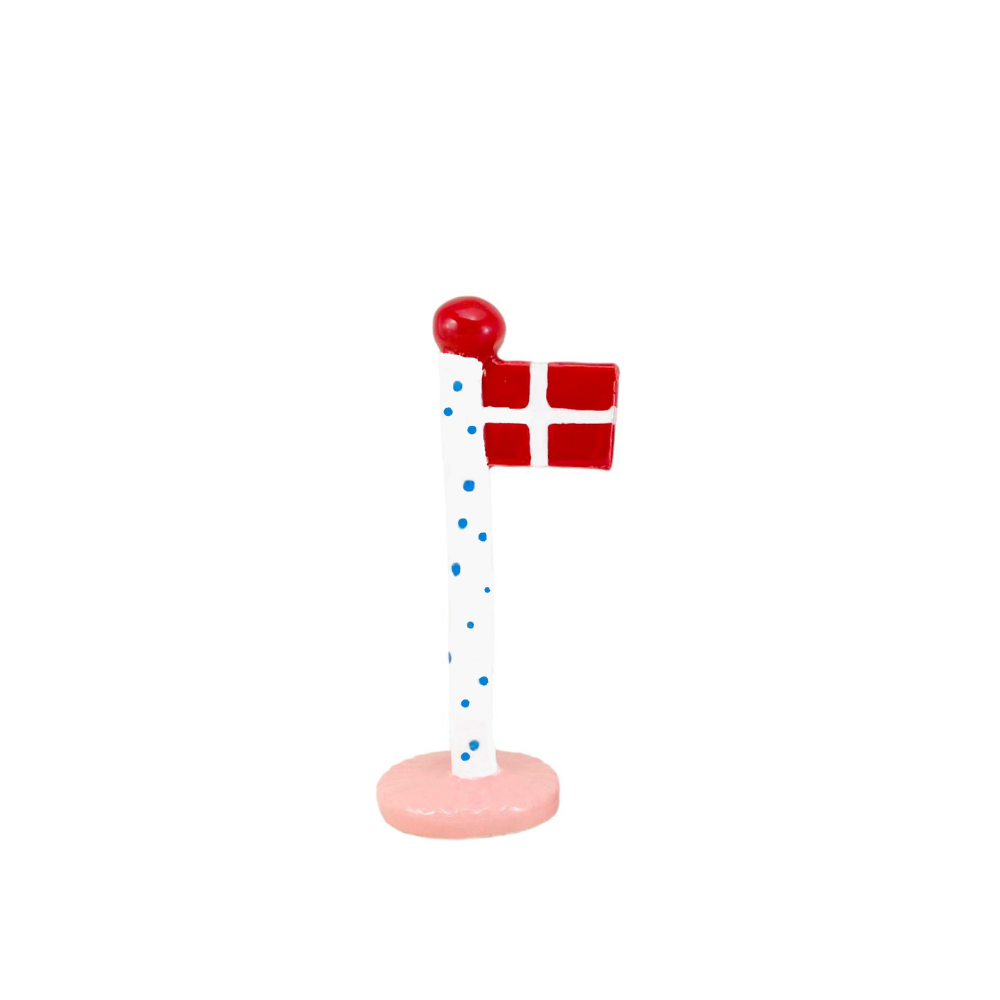 Theclayplay - Polkadotflag med lyserÃ¸d fod m. rÃ¸d knop - H14-18 cm.