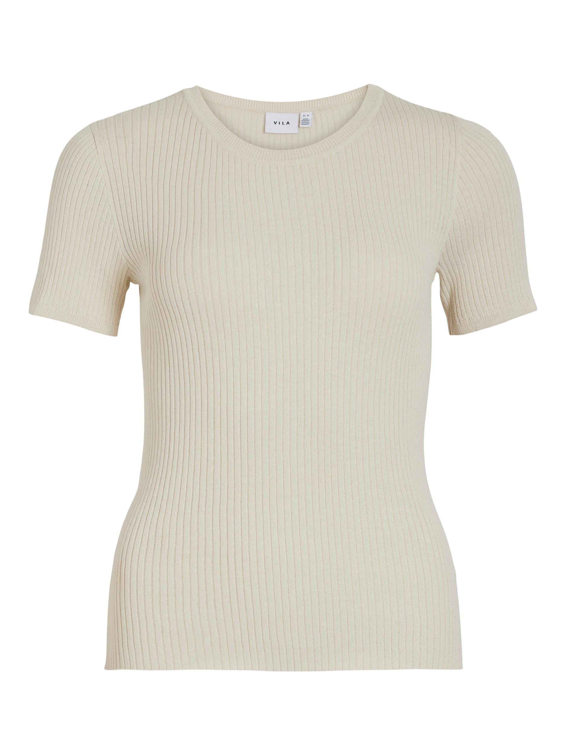 Vila - Viisla ribstrikket t - creme - Size (l)