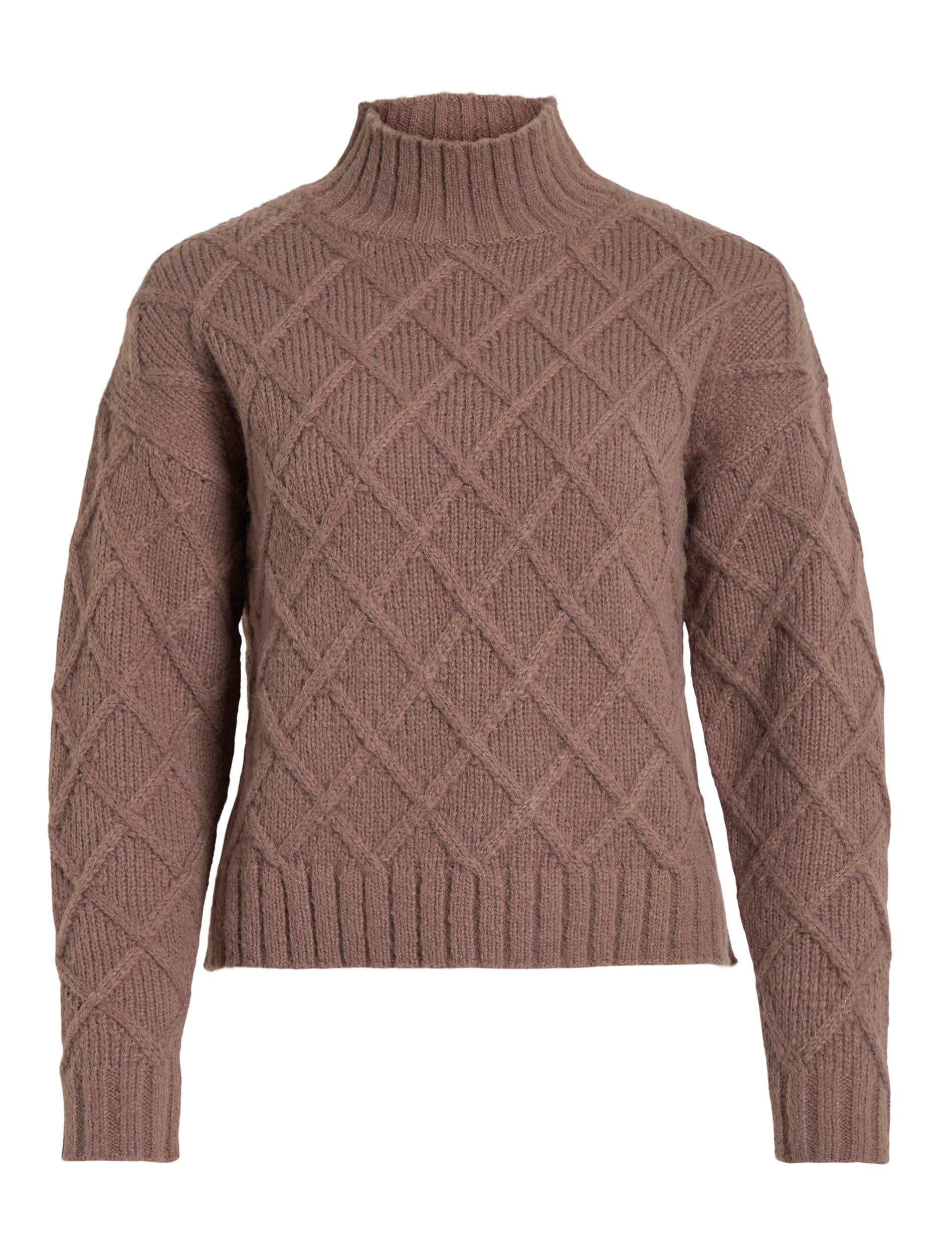 Vila - Vituli L/S High Neck striktrÃ¸je  - brun - Size (s)